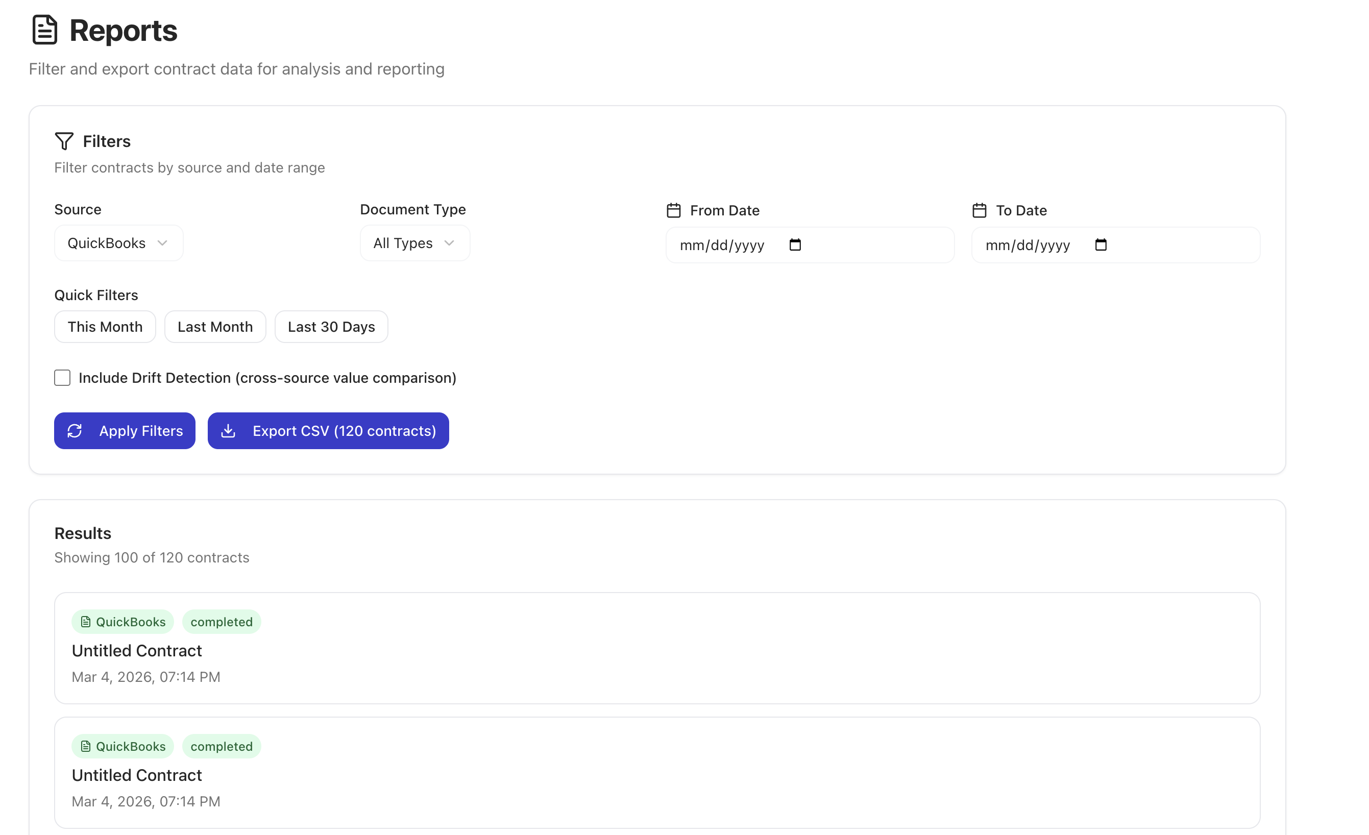 Meshly reports view for QuickBooks invoices