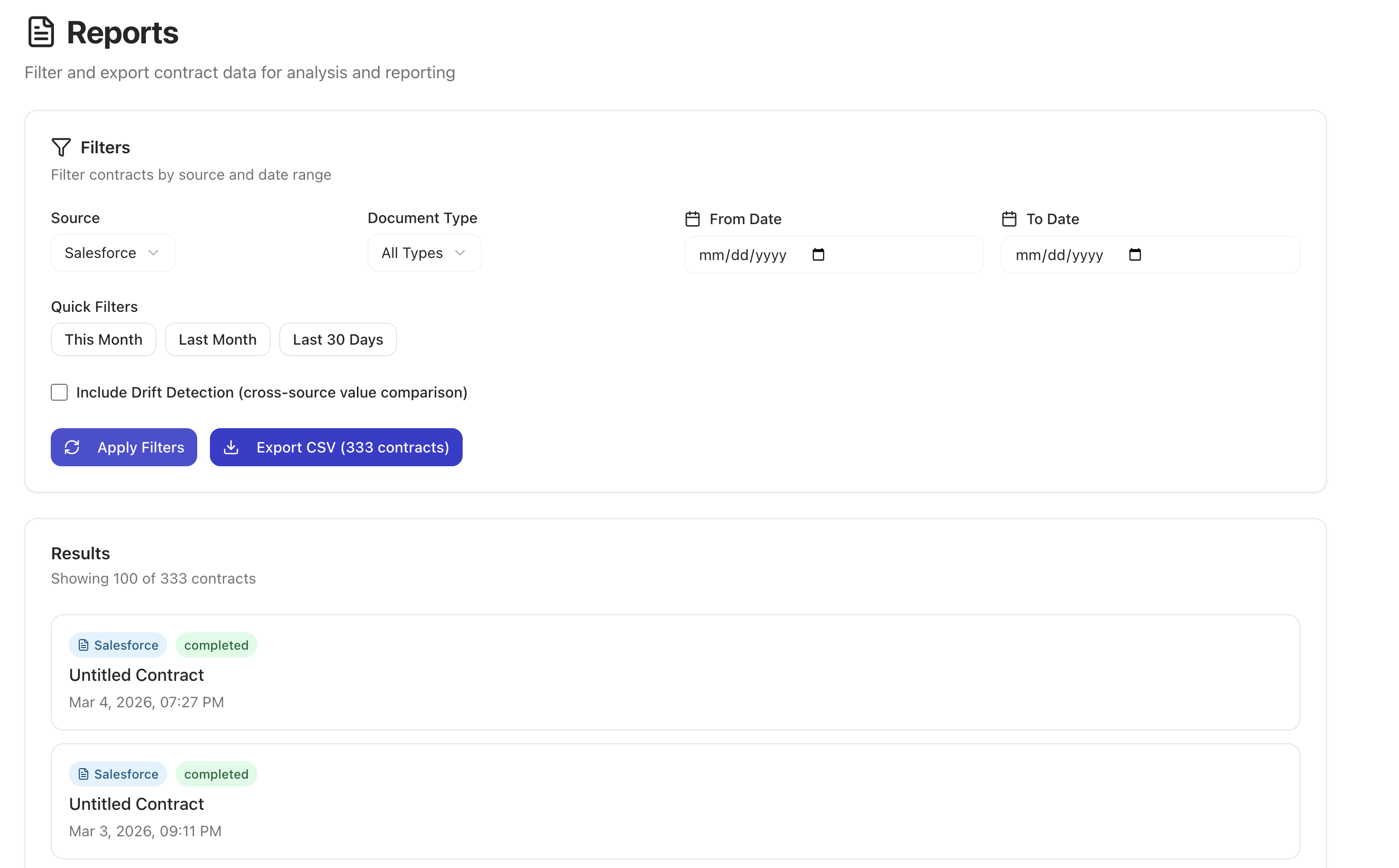 Meshly reports view for Salesforce contracts